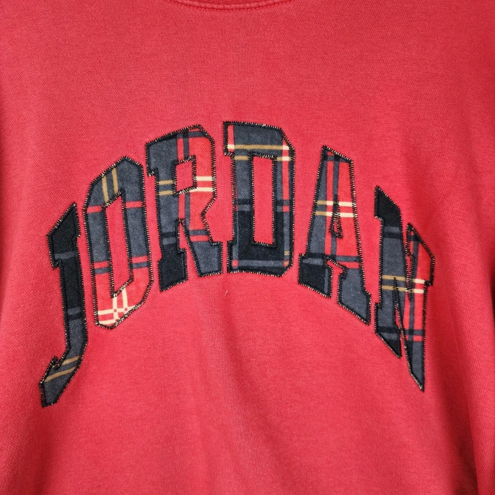 Jordan Sweatshirt Mens XXL Red Plaid Applique Logo Crewneck DV1574-612‎